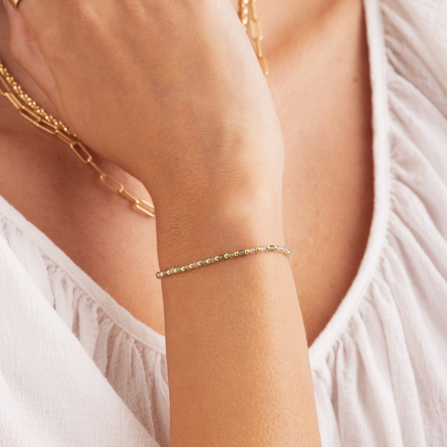 Power gemstone brooks bracelet for luck - gold / aventurine