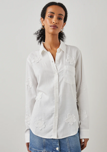 Ingrid floral appliqué button-down shirt - white daisy appliqué