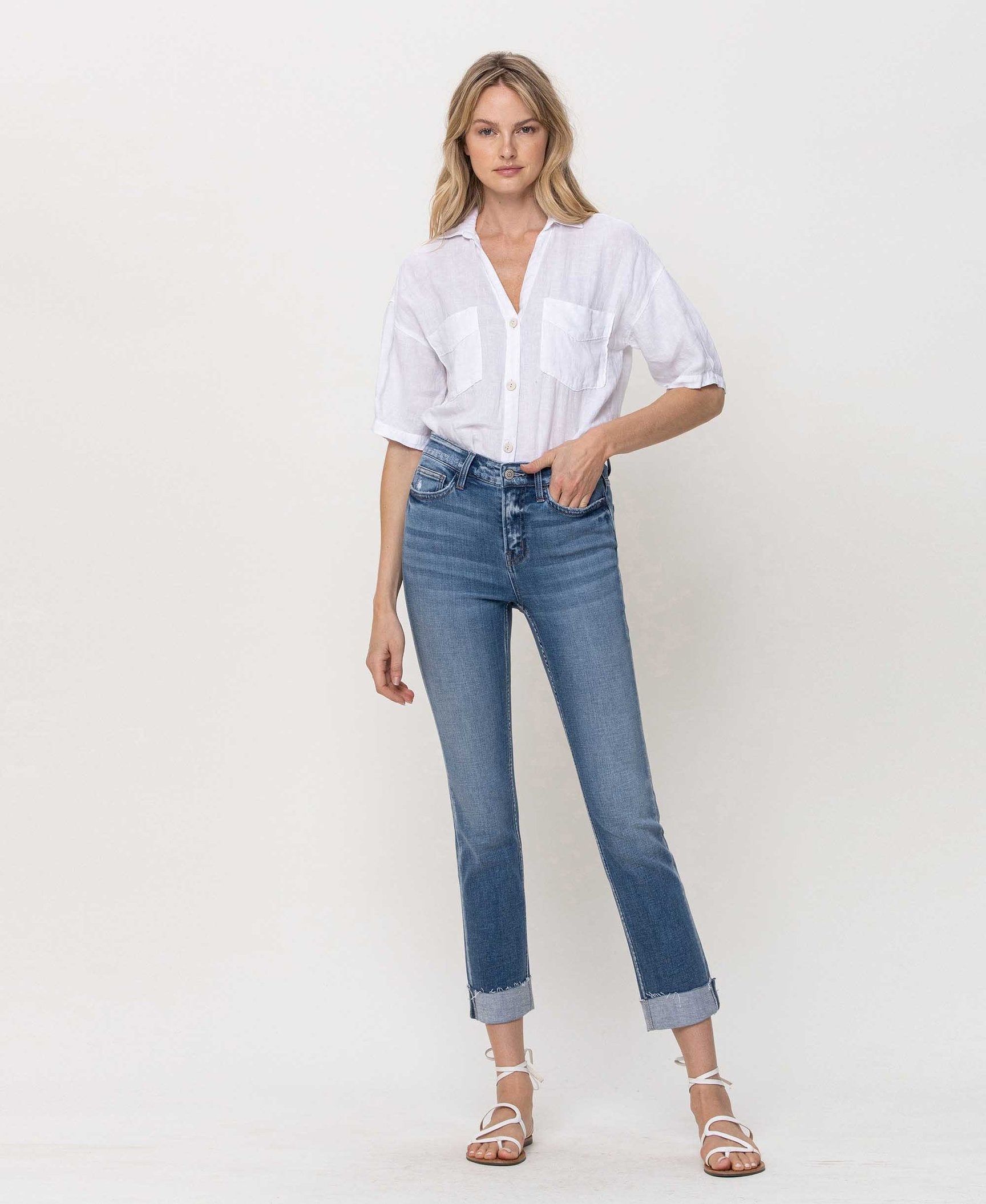 F4121 - Mid rise single cuffed crop slim straight - janet