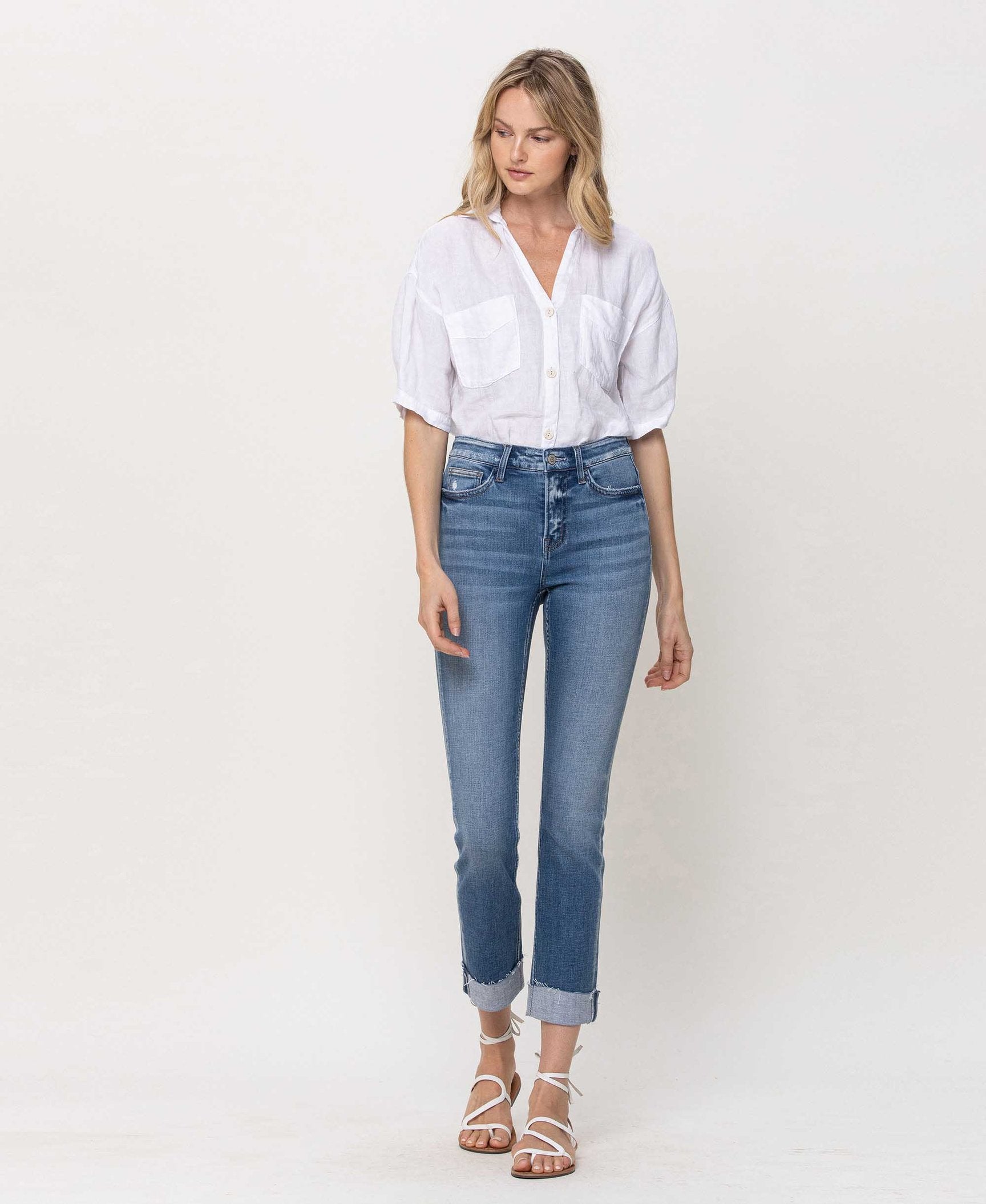 F4121 - Mid rise single cuffed crop slim straight - janet