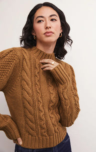 Catya mock neck cable knit sweater - camel