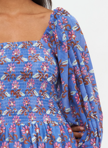Smocked top ruffle midi - blue taos