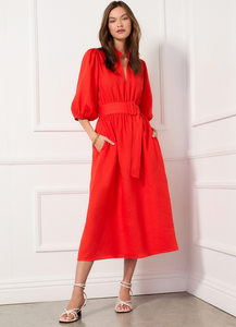 Belted linen dress - black
