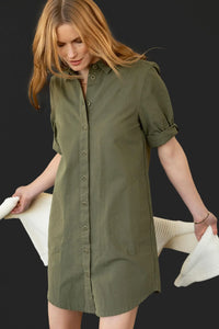 Cuff sleeve shirt dress - army