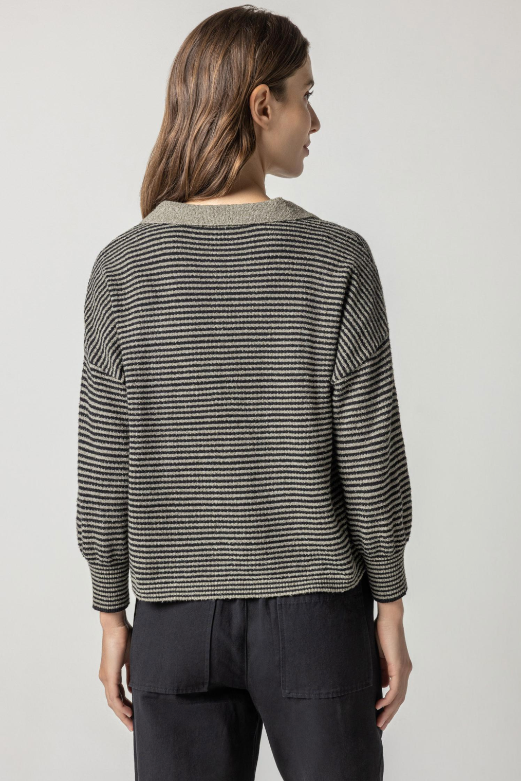 Easy polo sweater (PA2253) - thyme / black