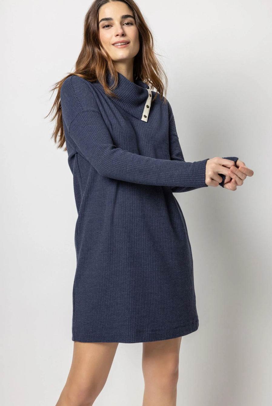 Long sleeve waffle dress - navy