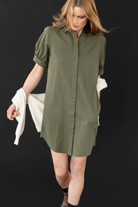 Cuff sleeve shirt dress - army