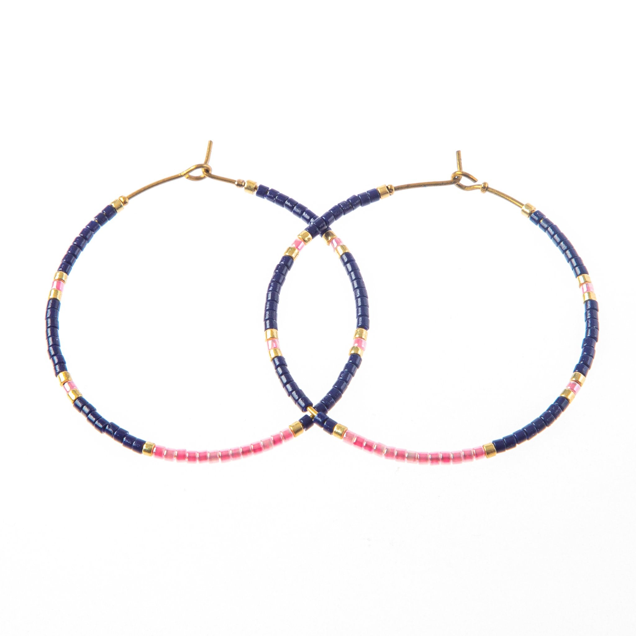 Baja hoop earrings - navy / pink