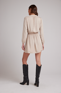 Half placket smocked mini dress - ivory champagne