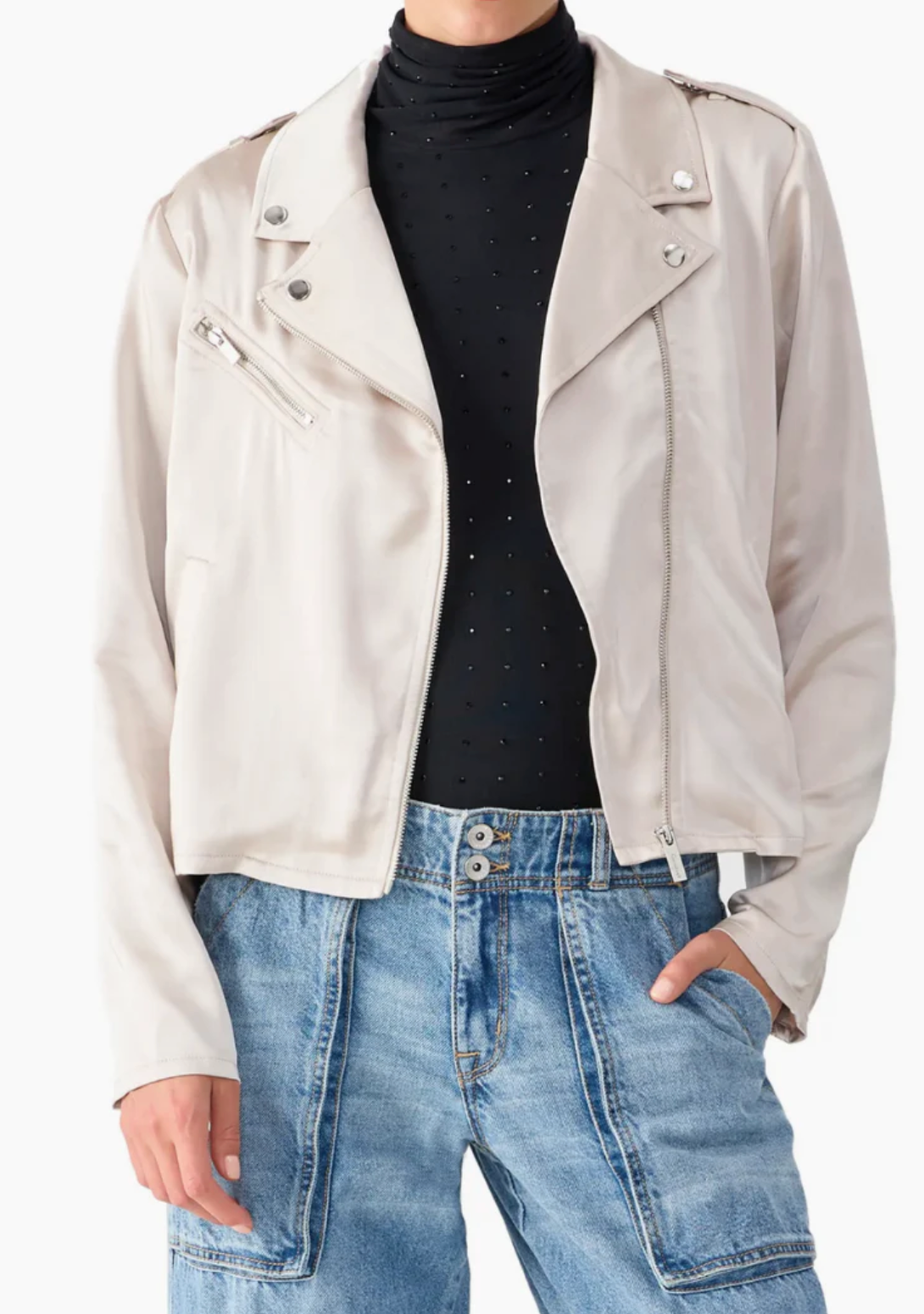 Rita sateen moto jacket - toasted marshmallow