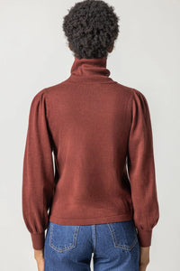 Puff sleeve turtleneck sweater - mahogany