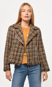 Jeyden boucle moto jacket - navy / mustard