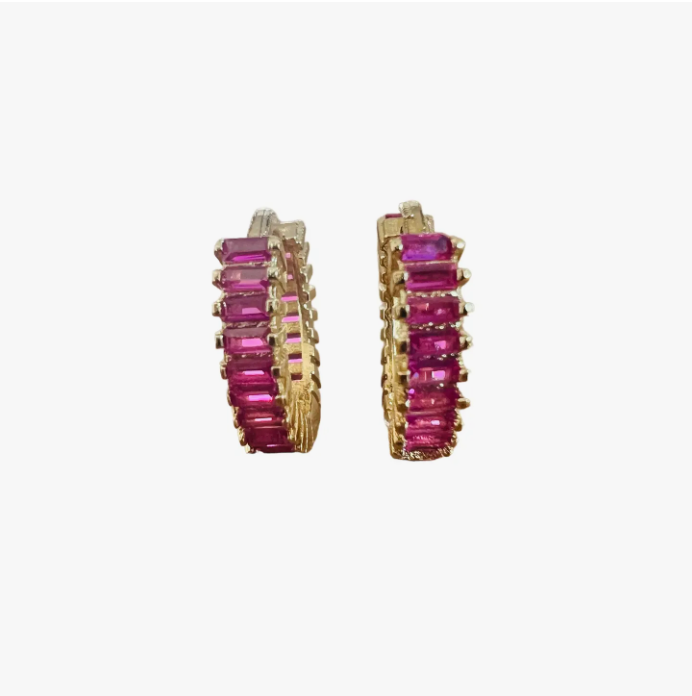 Baguette tiny hoops - ruby