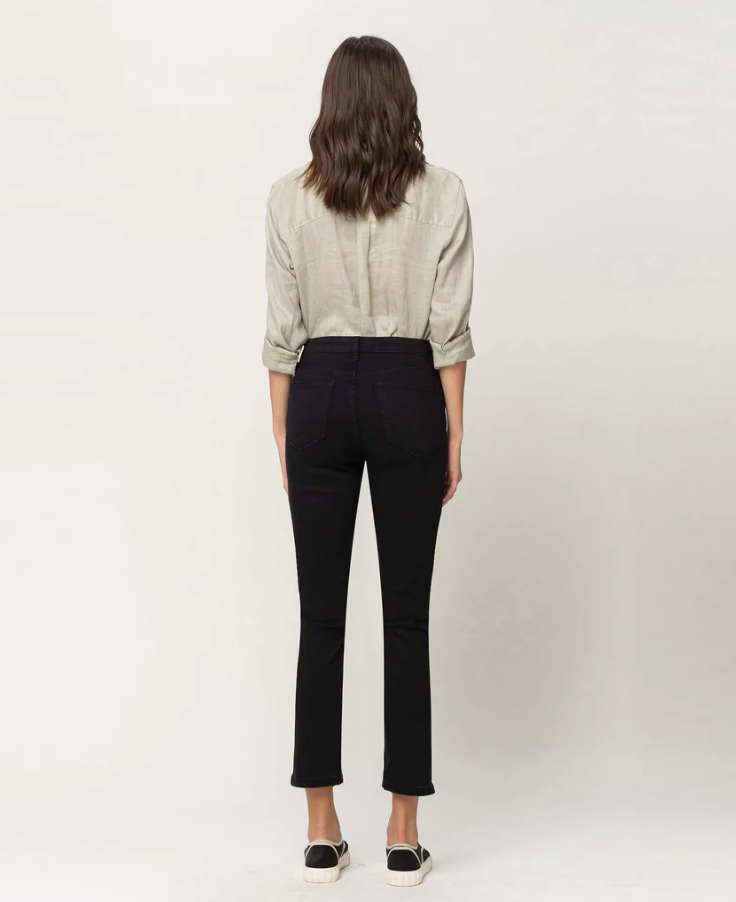 V2371 - High rise hidden button up ankle straight - black pearl
