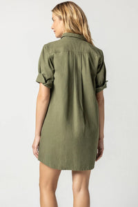 Cuff sleeve shirt dress - army
