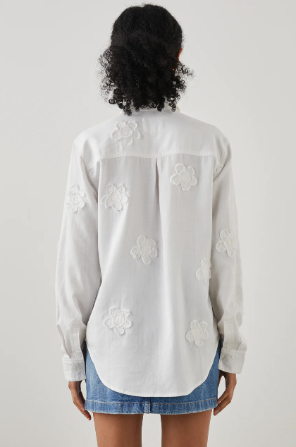 Ingrid floral appliqué button-down shirt - white daisy appliqué