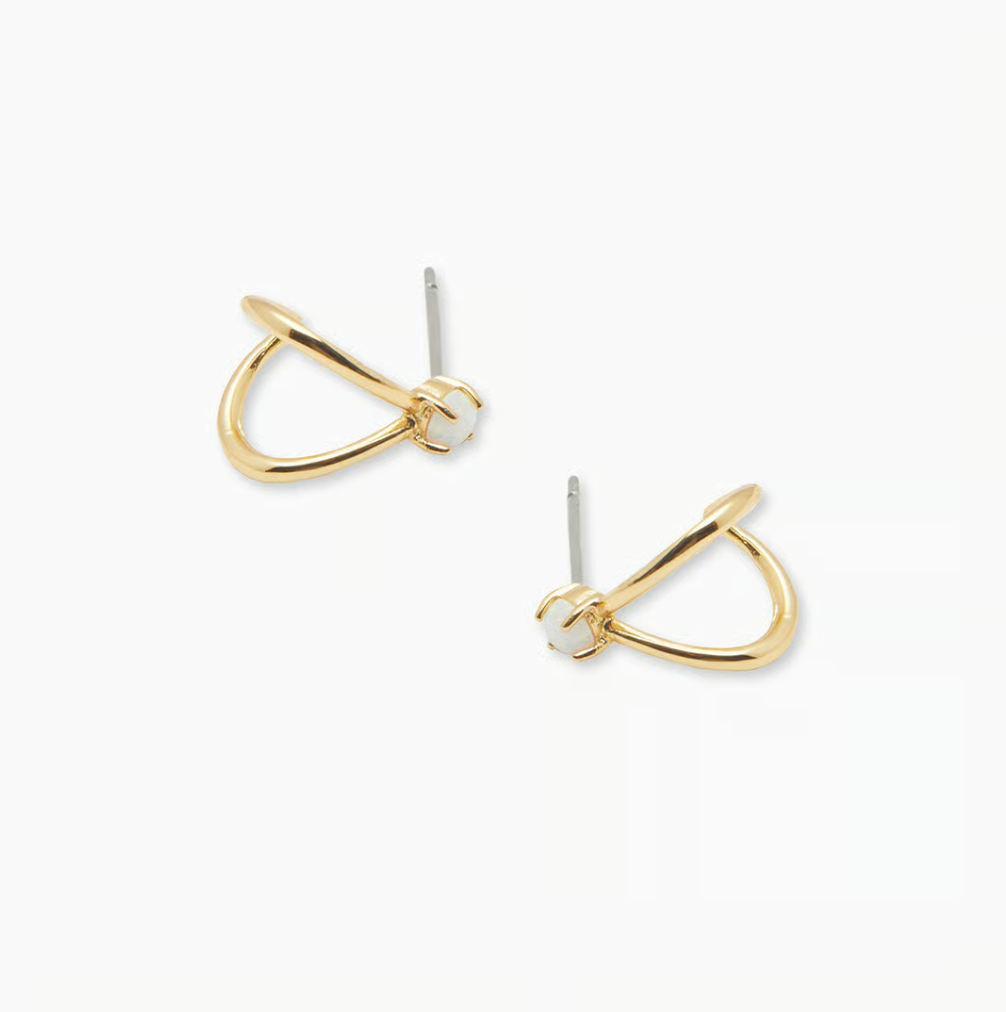 Opalite solitaire double huggies - gold