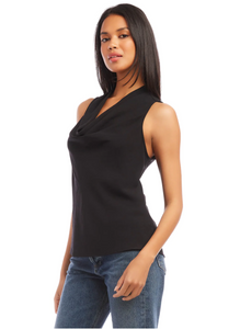 Sleeveless cowl neck top - black