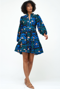 Long sleeve yoke dress - blue uzbek