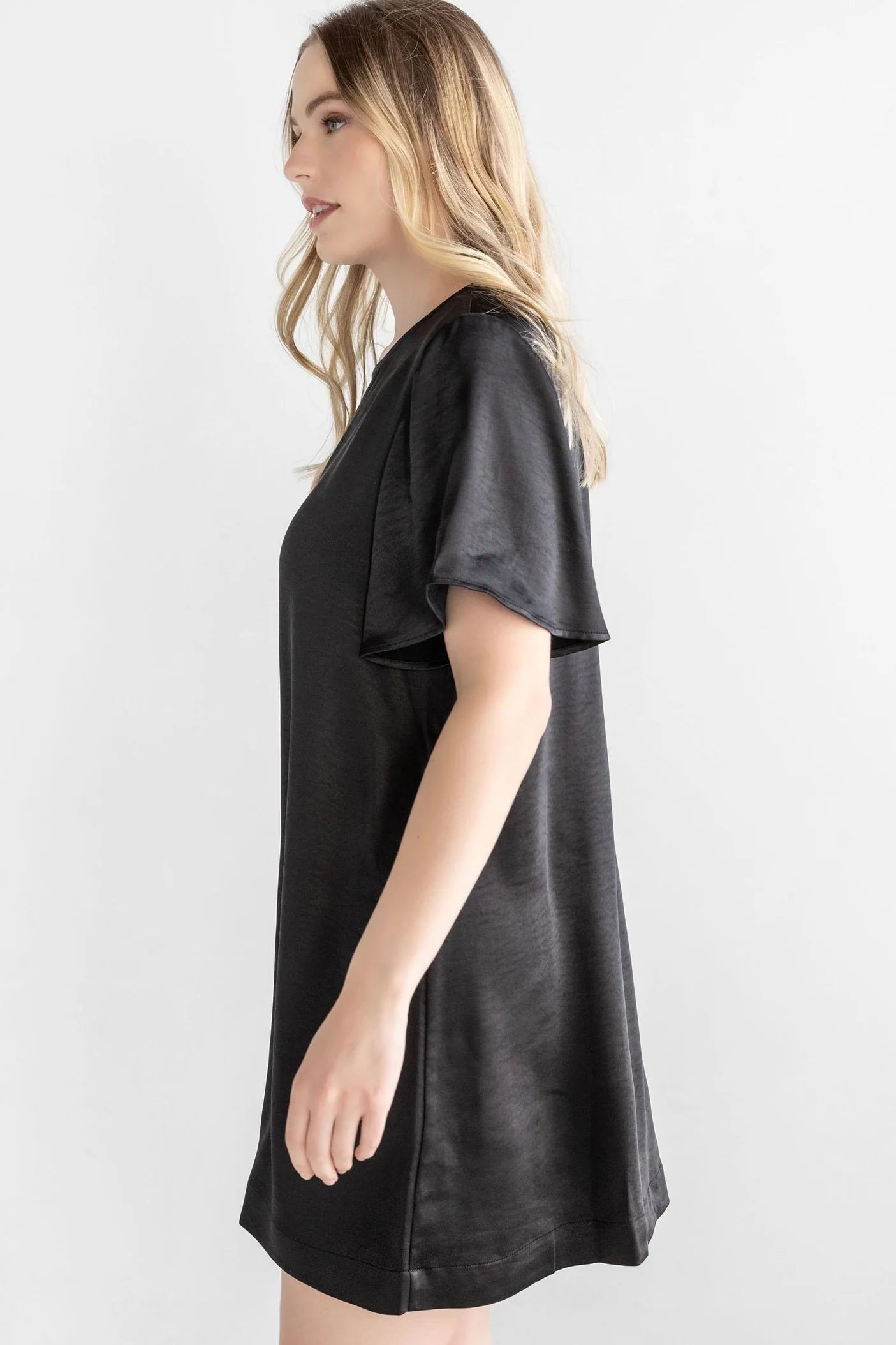 Flutter sleeve satin dress (PA2369) - black