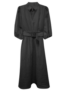 Belted linen dress - black