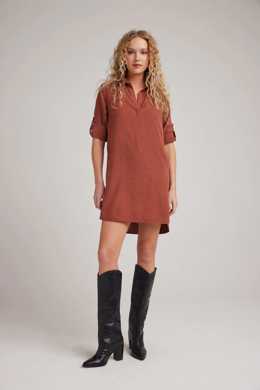 Long sleeve a-line dress - autumn amber