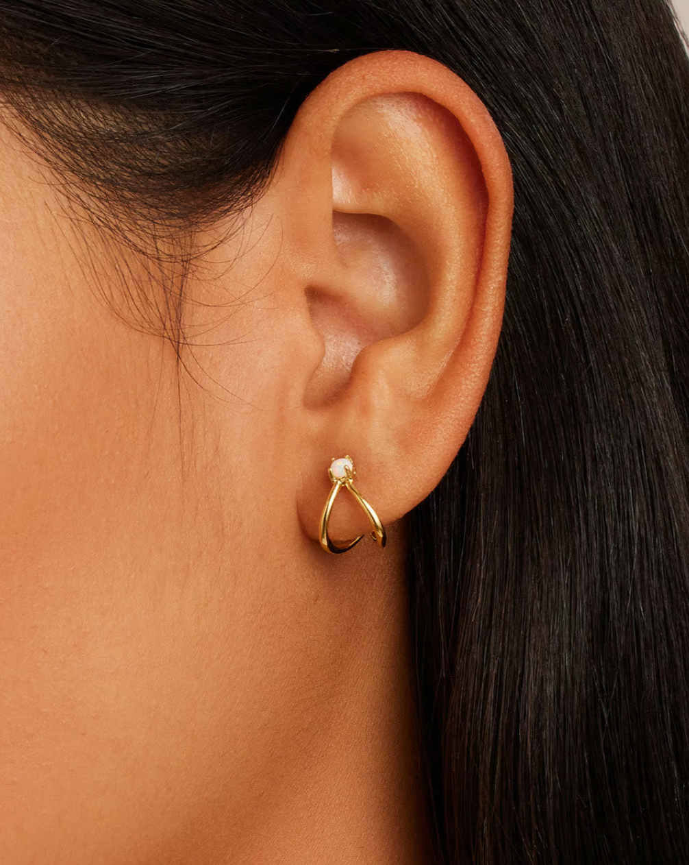 Opalite solitaire double huggies - gold