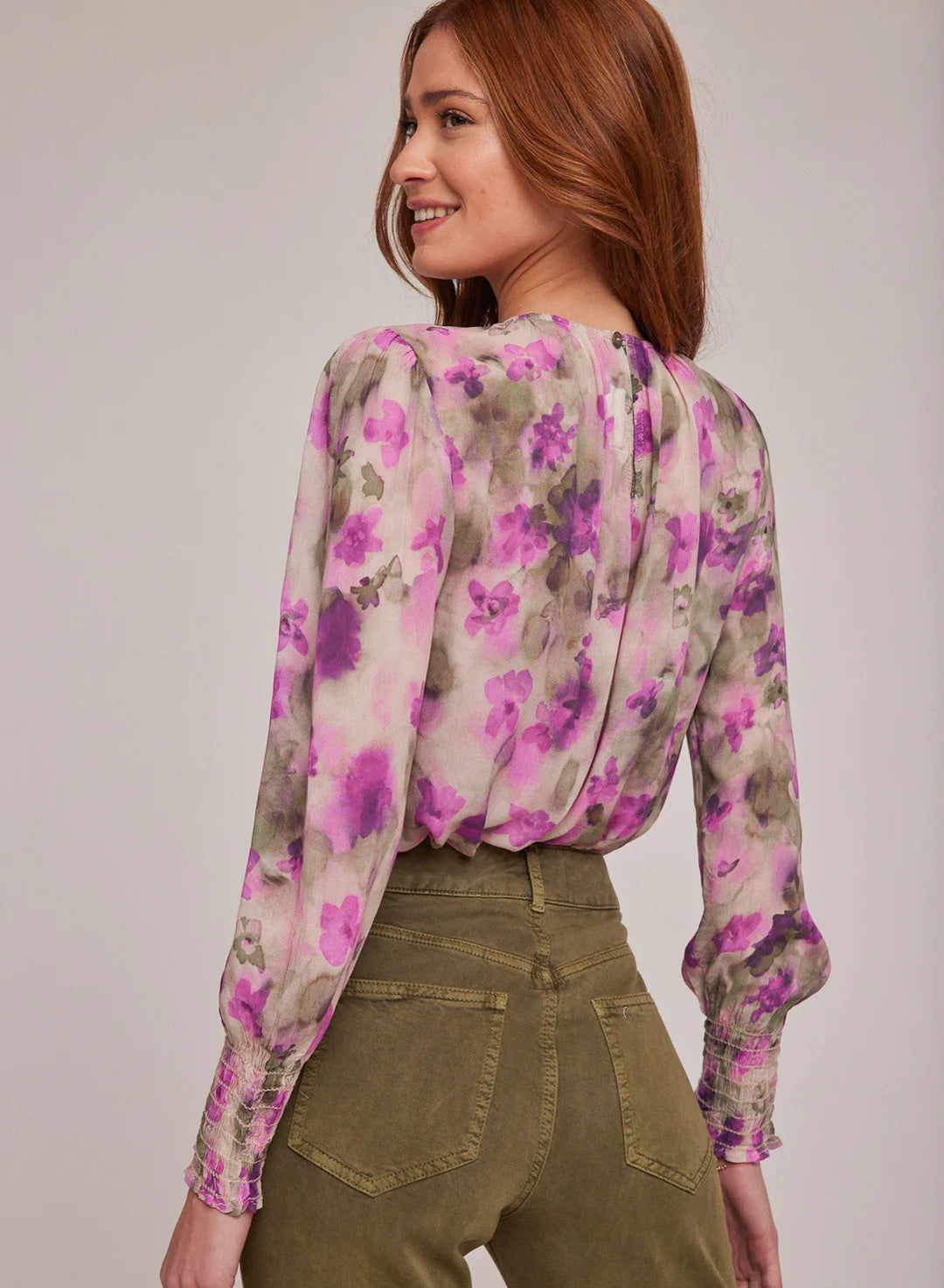 Smocked sleeve blouse - floral camo print