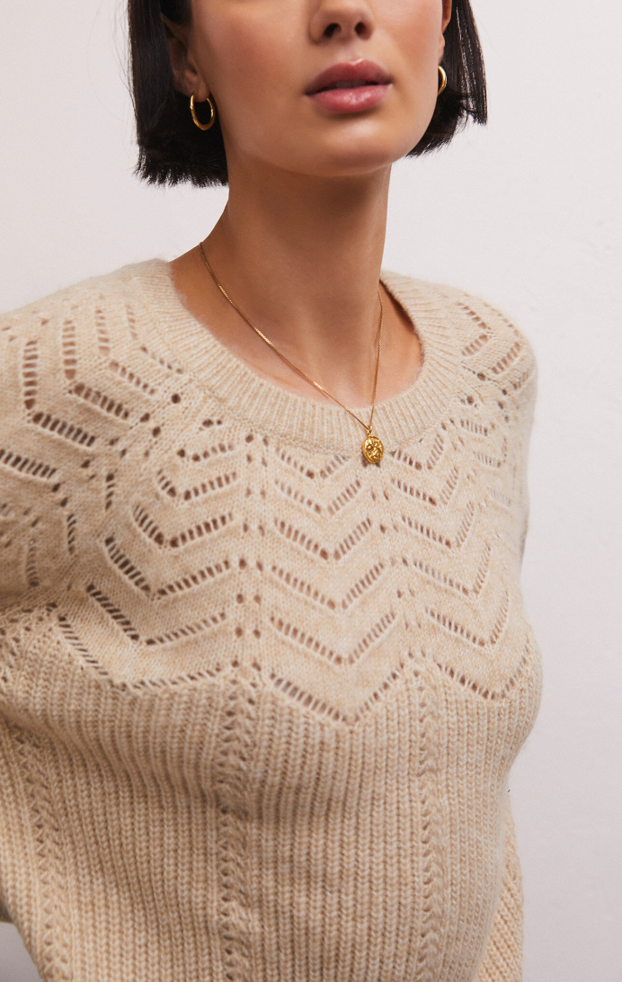 Sabine pointelle sweater - light oatmeal heather