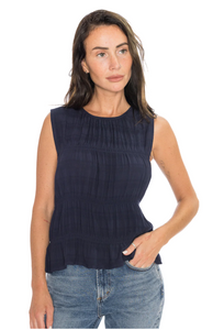Sleeveless soft smock blouse - navy reflection