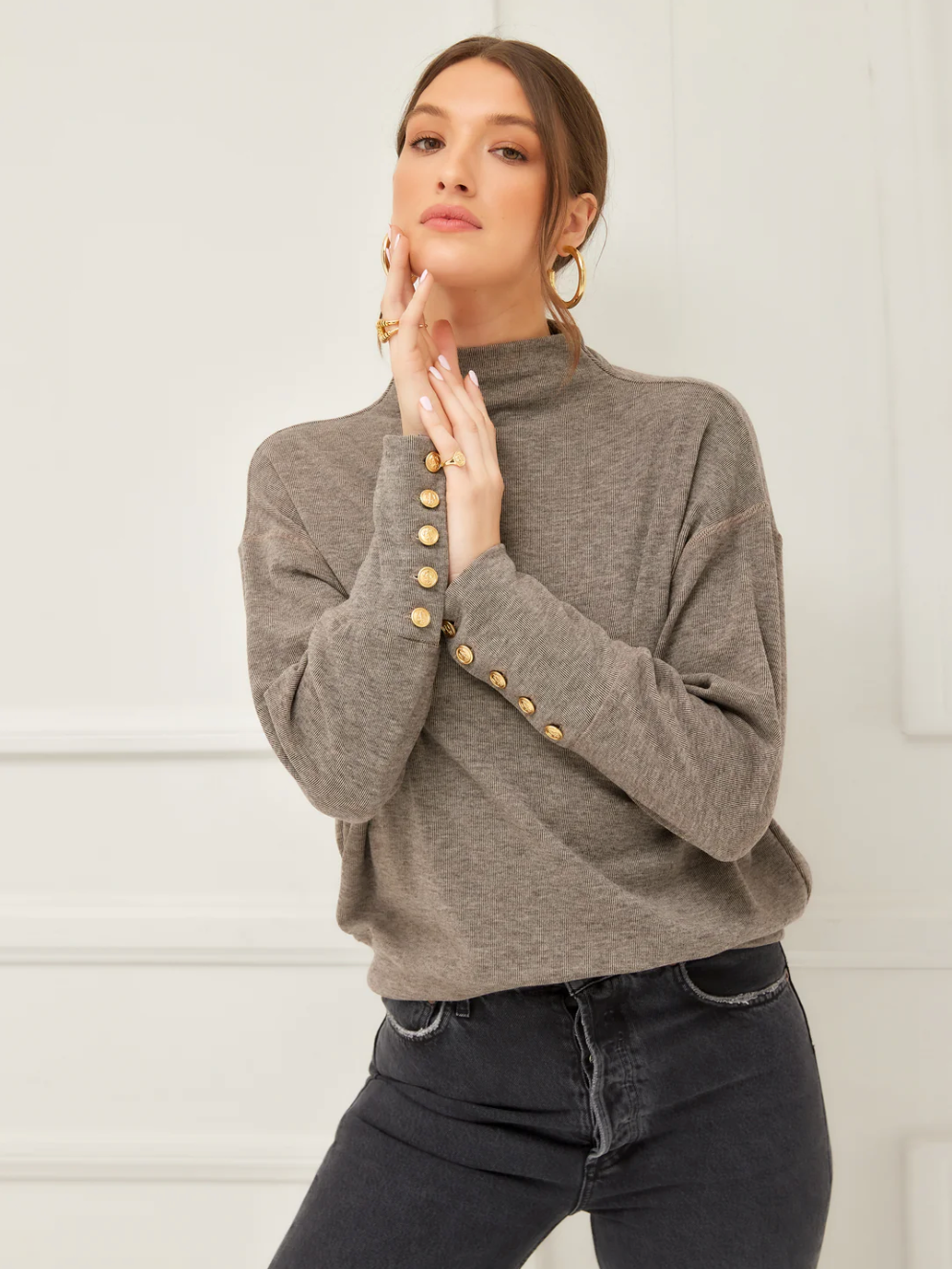 Mock neck top - taupe