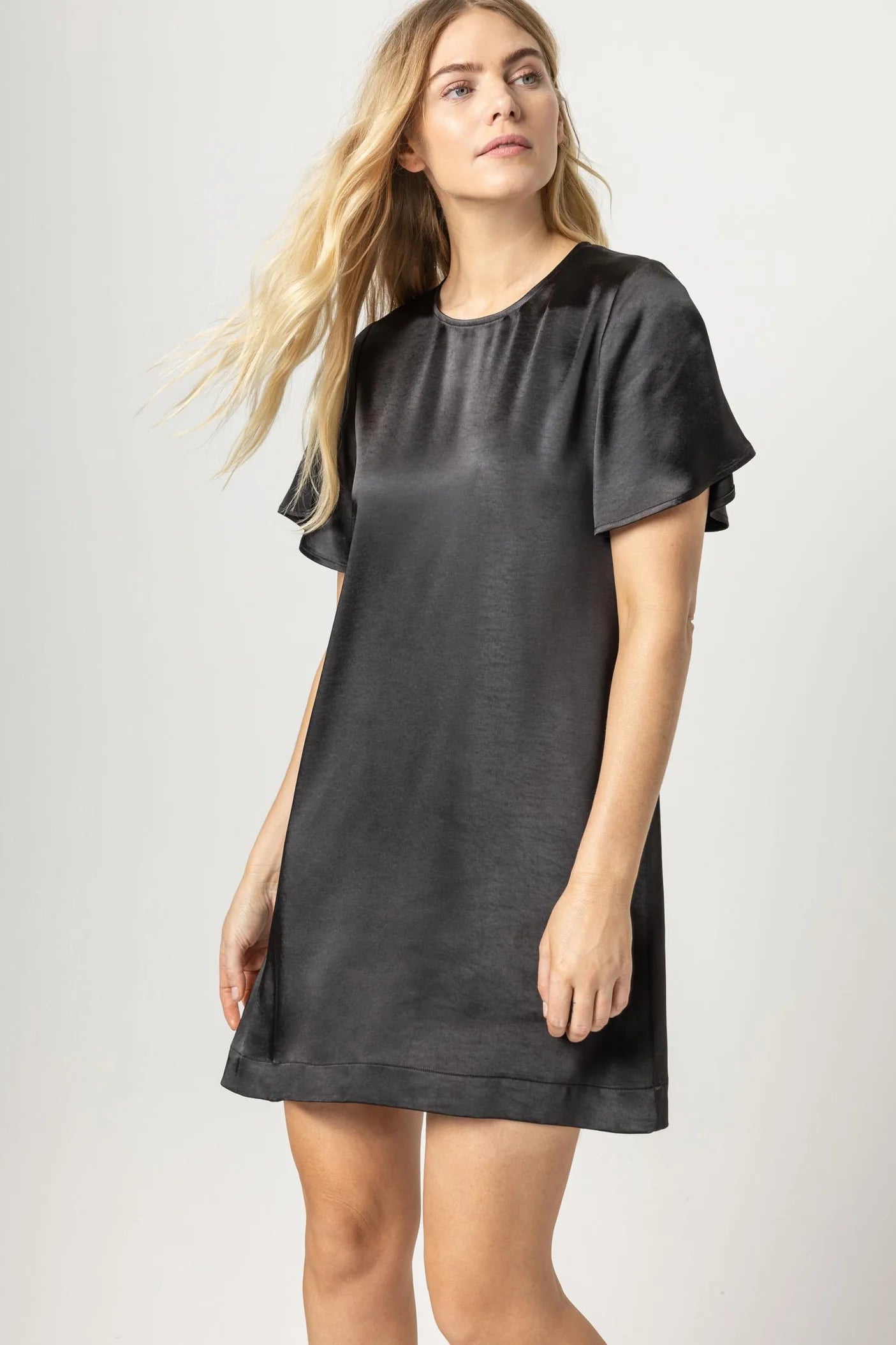 Flutter sleeve satin dress (PA2369) - black