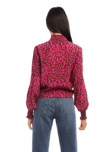 Smocked tie front top - leopard