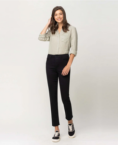 V2371 - High rise hidden button up ankle straight - black pearl