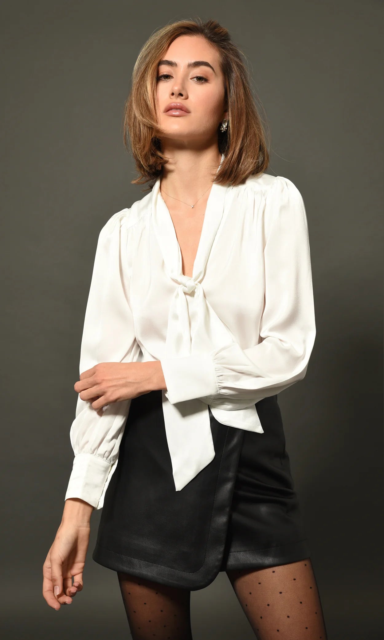 Edna tie neck blouse - white