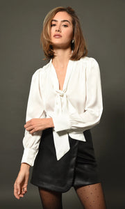 Edna tie neck blouse - white